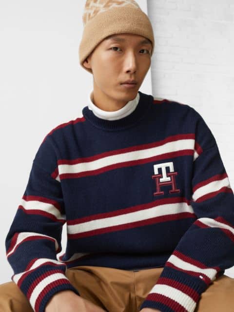 Oversized Tommy Hilfiger Striped Monogram Sweater - 4 You