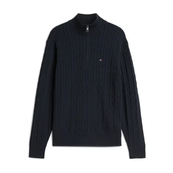 Plus Size Πλεκτό TOMMY HILFIGER Classic Cable Zip Mock Μπλε